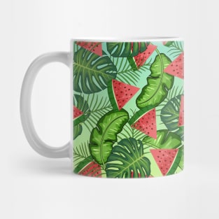 Watermelon And Tropical Leaves Pattern Mug